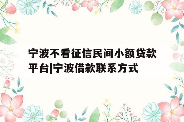 宁波不看征信民间小额贷款平台|宁波借款联系方式