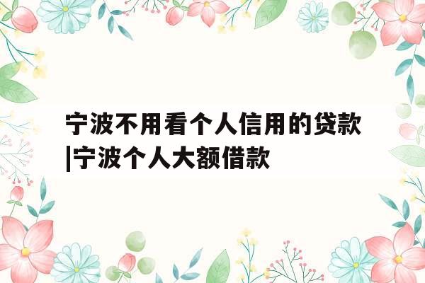 宁波不用看个人信用的贷款|宁波个人大额借款