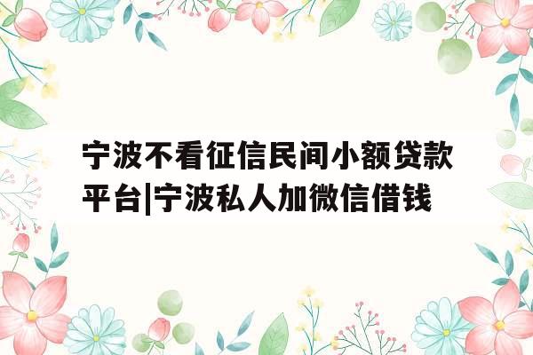 宁波不看征信民间小额贷款平台|宁波私人加微信借钱