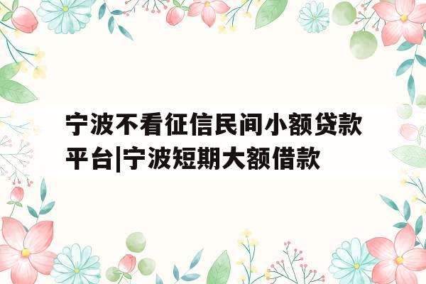 宁波不看征信民间小额贷款平台|宁波短期大额借款