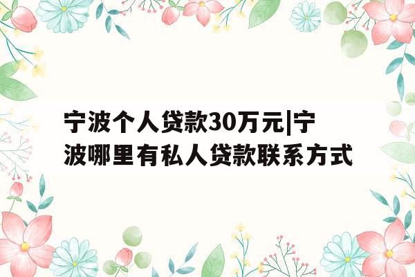 宁波个人贷款30万元|宁波哪里有私人贷款联系方式