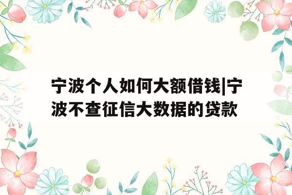 宁波个人如何大额借钱|宁波不查征信大数据的贷款