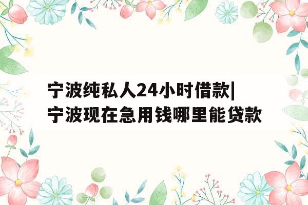 宁波纯私人24小时借款|宁波现在急用钱哪里能贷款