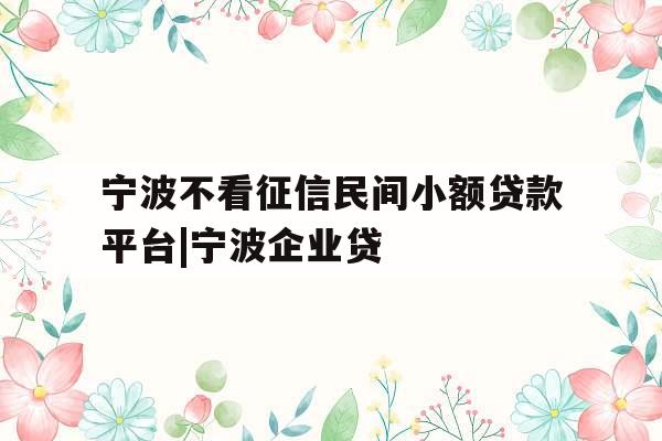 宁波不看征信民间小额贷款平台|宁波企业贷