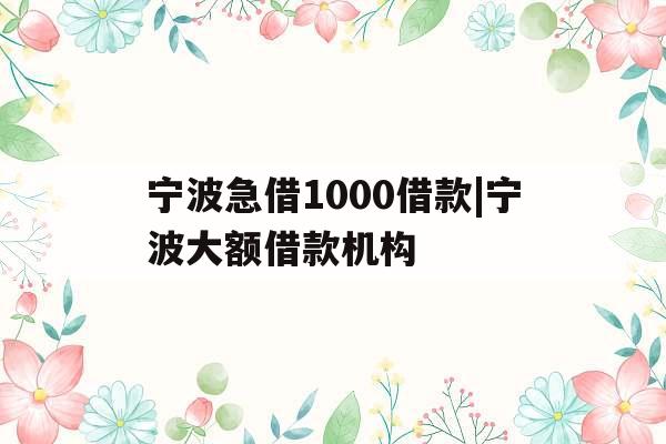 宁波急借1000借款|宁波大额借款机构