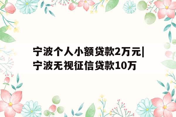 宁波个人小额贷款2万元|宁波无视征信贷款10万
