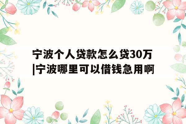 宁波个人贷款怎么贷30万|宁波哪里可以借钱急用啊