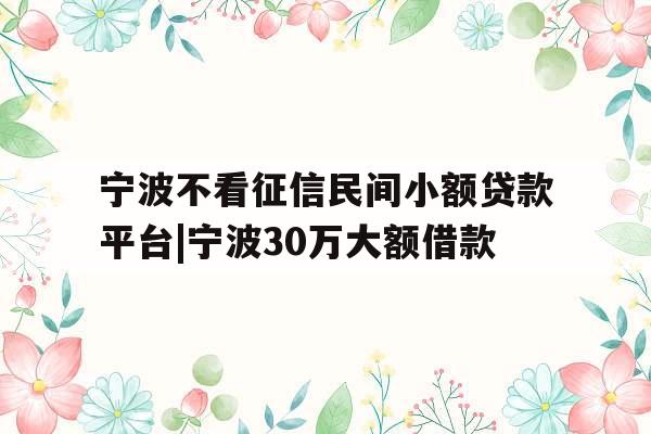 宁波不看征信民间小额贷款平台|宁波30万大额借款