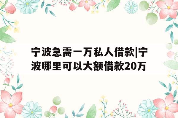 宁波急需一万私人借款|宁波哪里可以大额借款20万