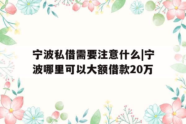 宁波私借需要注意什么|宁波哪里可以大额借款20万
