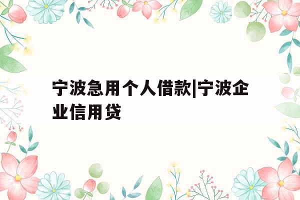 宁波急用个人借款|宁波企业信用贷