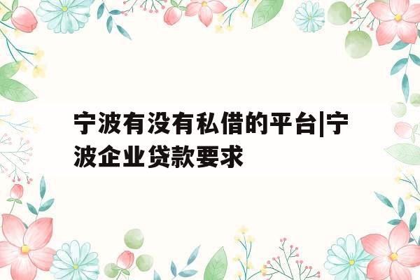 宁波有没有私借的平台|宁波企业贷款要求