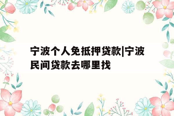 宁波个人免抵押贷款|宁波民间贷款去哪里找