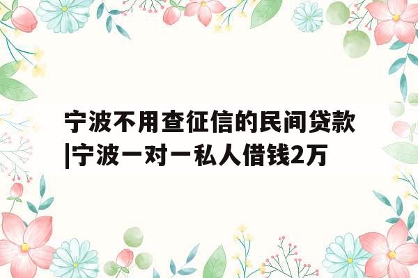 宁波不用查征信的民间贷款|宁波一对一私人借钱2万