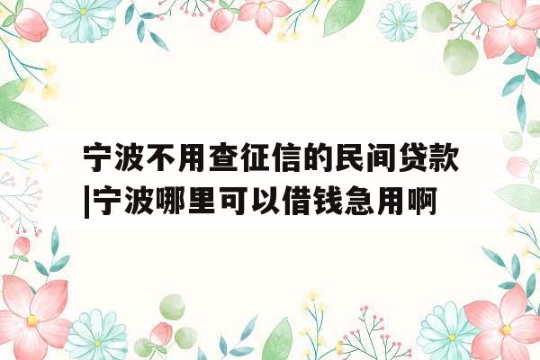 宁波不用查征信的民间贷款|宁波哪里可以借钱急用啊