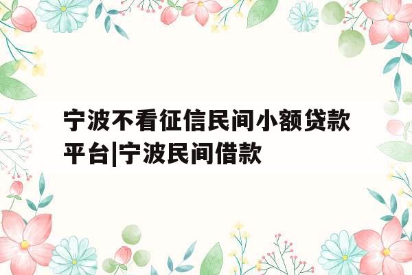 宁波不看征信民间小额贷款平台|宁波民间借款