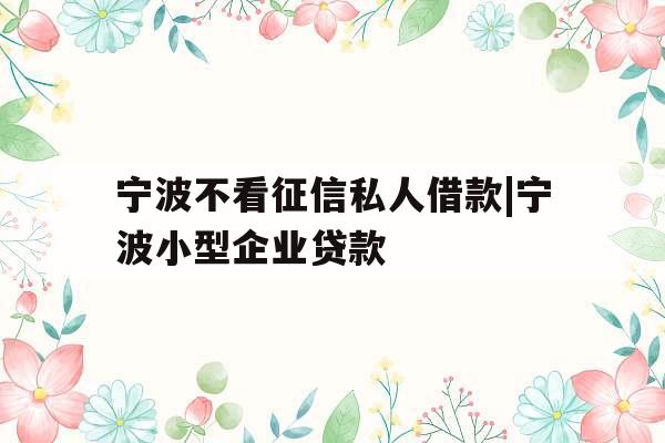 宁波不看征信私人借款|宁波小型企业贷款