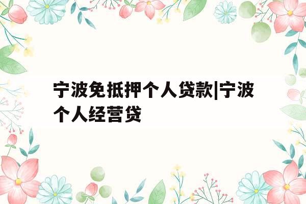宁波免抵押个人贷款|宁波个人经营贷