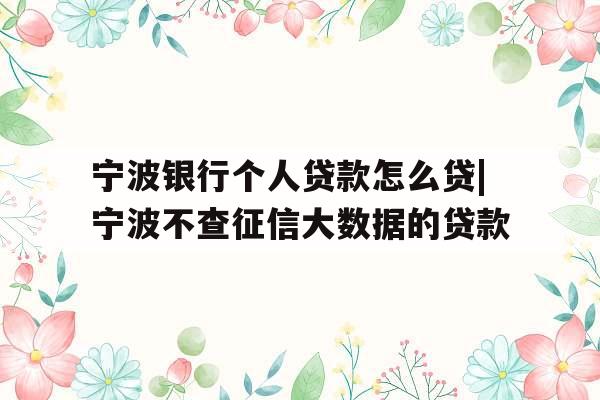 宁波银行个人贷款怎么贷|宁波不查征信大数据的贷款