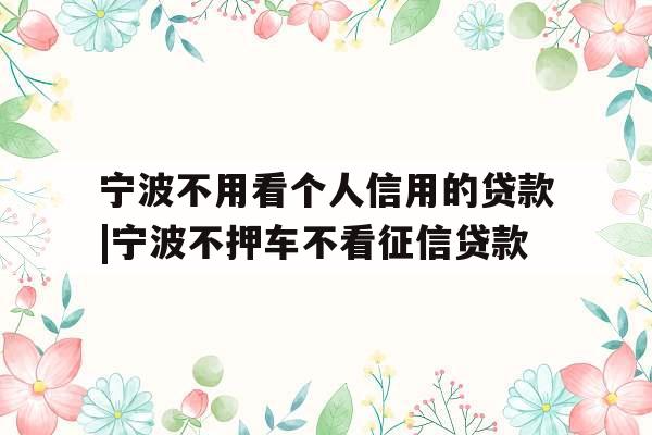 宁波不用看个人信用的贷款|宁波不押车不看征信贷款