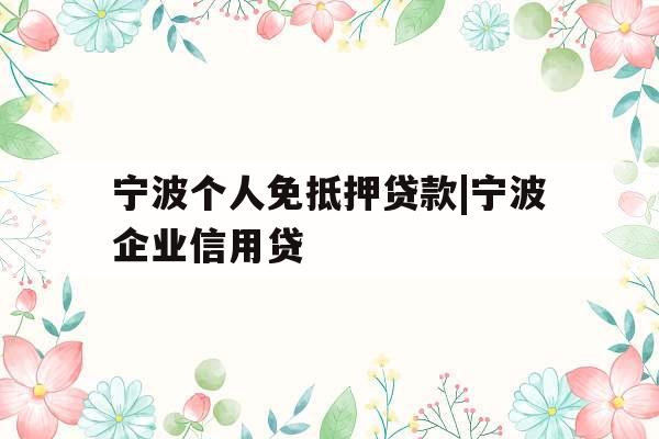 宁波个人免抵押贷款|宁波企业信用贷