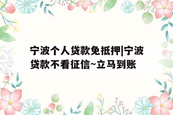 宁波个人贷款免抵押|宁波贷款不看征信~立马到账
