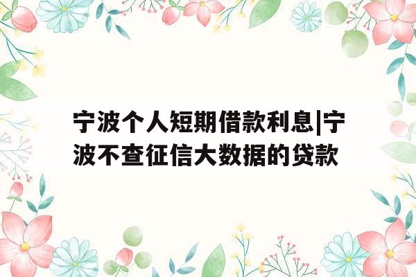 宁波个人短期借款利息|宁波不查征信大数据的贷款