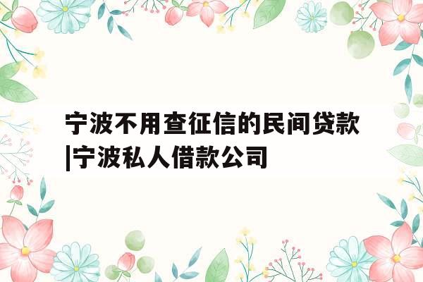 宁波不用查征信的民间贷款|宁波私人借款公司