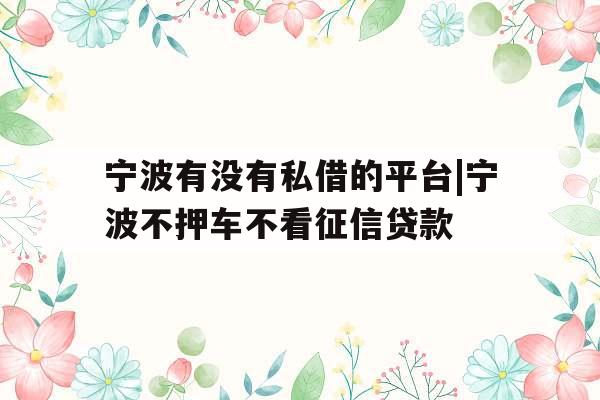 宁波有没有私借的平台|宁波不押车不看征信贷款