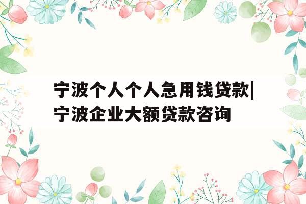 宁波个人个人急用钱贷款|宁波企业大额贷款咨询