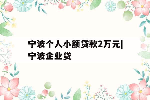 宁波个人小额贷款2万元|宁波企业贷