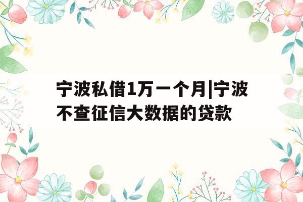 宁波私借1万一个月|宁波不查征信大数据的贷款