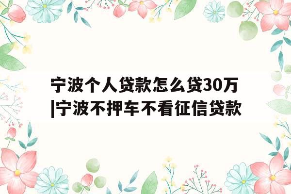 宁波个人贷款怎么贷30万|宁波不押车不看征信贷款