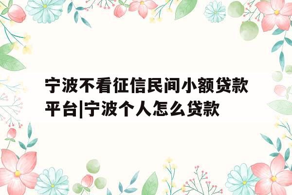 宁波不看征信民间小额贷款平台|宁波个人怎么贷款