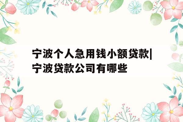 宁波个人急用钱小额贷款|宁波贷款公司有哪些