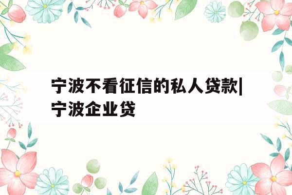 宁波不看征信的私人贷款|宁波企业贷