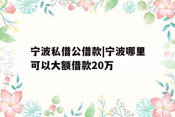 宁波私借公借款|宁波哪里可以大额借款20万