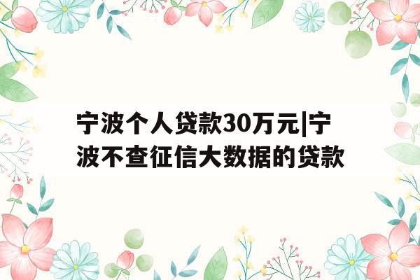 宁波个人贷款30万元|宁波不查征信大数据的贷款