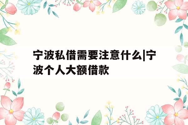 宁波私借需要注意什么|宁波个人大额借款