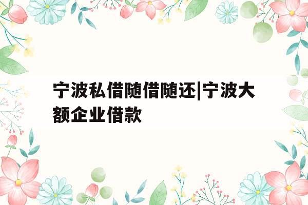 宁波私借随借随还|宁波大额企业借款
