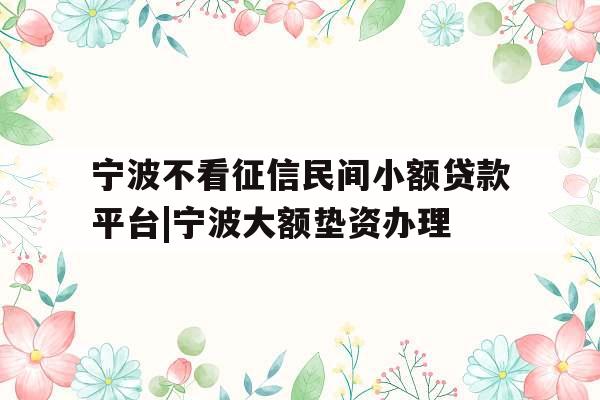 宁波不看征信民间小额贷款平台|宁波大额垫资办理