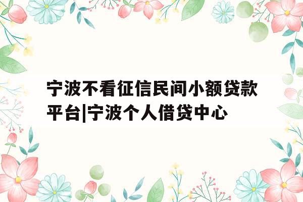 宁波不看征信民间小额贷款平台|宁波个人借贷中心