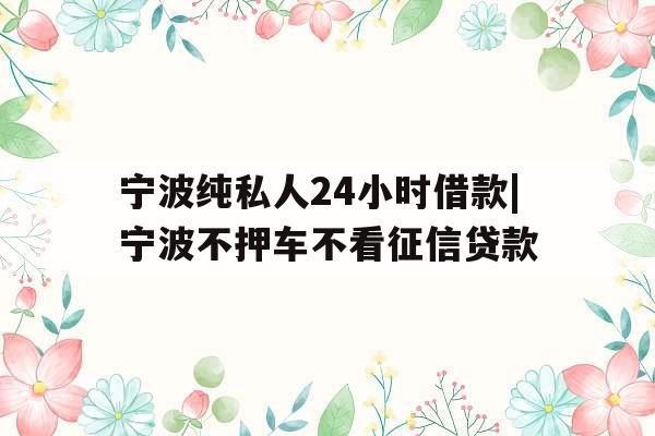宁波纯私人24小时借款|宁波不押车不看征信贷款