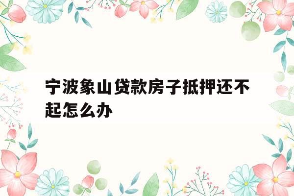 宁波象山贷款房子抵押还不起怎么办