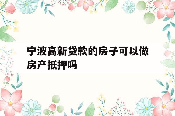 宁波高新贷款的房子可以做房产抵押吗