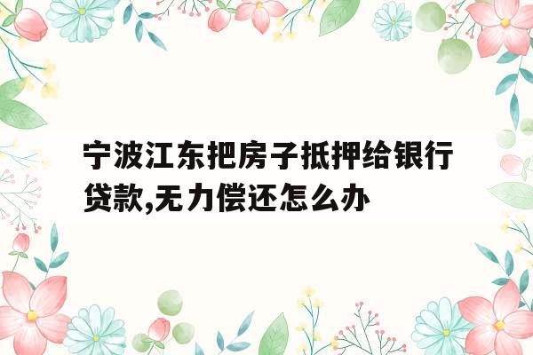 宁波江东把房子抵押给银行贷款,无力偿还怎么办