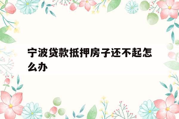 宁波贷款抵押房子还不起怎么办