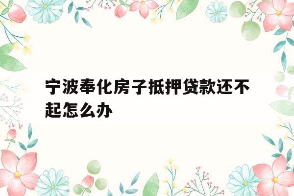 宁波奉化房子抵押贷款还不起怎么办