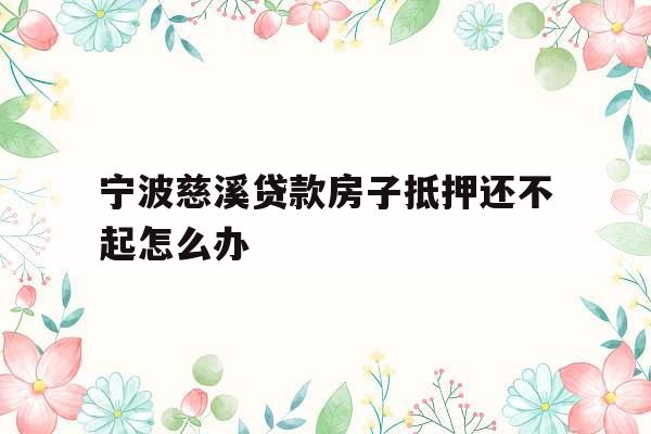 宁波慈溪贷款房子抵押还不起怎么办