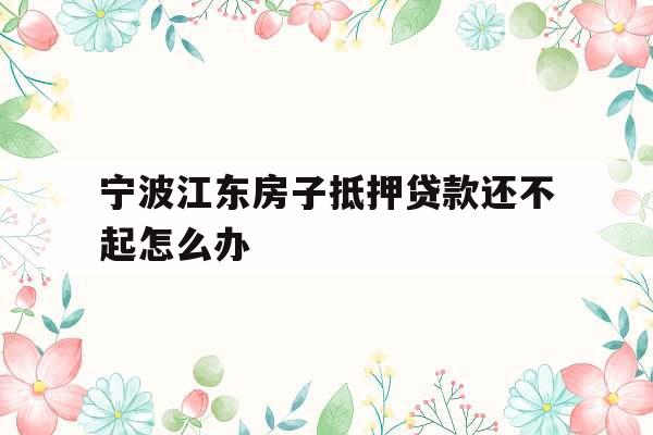 宁波江东房子抵押贷款还不起怎么办